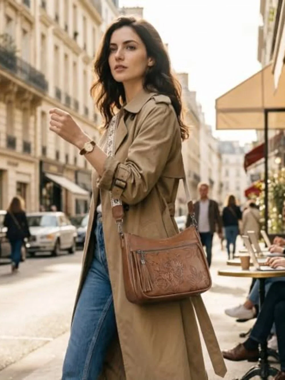 Vegan Leather Medium Crossbody Bag with Boho Strap